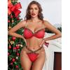imageAvidlove Sexy Lingerie Set Mesh See Through Underwire Bra Panty Set Leopard Splice Push Up Lingerie with ChainRed
