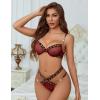 imageAvidlove Sexy Lingerie Set Mesh See Through Underwire Bra Panty Set Leopard Splice Push Up Lingerie with ChainWine Red