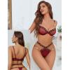 imageAvidlove Sexy Lingerie Set Mesh See Through Underwire Bra Panty Set Leopard Splice Push Up Lingerie with ChainWine Red
