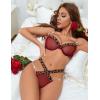 imageAvidlove Sexy Lingerie Set Mesh See Through Underwire Bra Panty Set Leopard Splice Push Up Lingerie with ChainWine Red