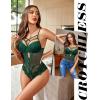 imageAvidlove Women Floral Lace Harness Lingerie Bodysuit One Piece Teddy Babydoll Nightgown Dark Green