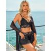 imageAvidlove Women Sexy Lingerie Set 3 Piece Lace Bra and Silk Satin Panty Sets with Mesh Kimono Robe Nightgown SleepwearBlack