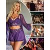 imageAvidlove Women Sexy Lingerie Set 3 Piece Lace Bra and Silk Satin Panty Sets with Mesh Kimono Robe Nightgown SleepwearDeep Purple
