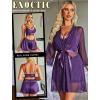 imageAvidlove Women Sexy Lingerie Set 3 Piece Lace Bra and Silk Satin Panty Sets with Mesh Kimono Robe Nightgown SleepwearDeep Purple