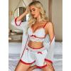 imageAvidlove Women Sexy Lingerie Set 3 Piece Lace Bra and Silk Satin Panty Sets with Mesh Kimono Robe Nightgown SleepwearWhite Mix Red