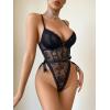 imageAvidlove Women Teddy Lingerie Deep V Lace Bodysuit Lingerie One Piece Mini Babydoll Satiny Side BowBlack
