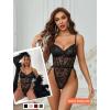 imageAvidlove Women Teddy Lingerie Deep V Lace Bodysuit Lingerie One Piece Mini Babydoll Satiny Side BowBlack