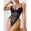 imageAvidlove Women Teddy Lingerie Deep V Lace Bodysuit Lingerie One Piece Mini Babydoll Satiny Side BowBlack