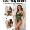 imageAvidlove Women Teddy Lingerie Deep V Lace Bodysuit Lingerie One Piece Mini Babydoll Satiny Side BowGreen