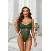 imageAvidlove Women Teddy Lingerie Deep V Lace Bodysuit Lingerie One Piece Mini Babydoll Satiny Side BowGreen