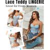 imageAvidlove Women Teddy Lingerie Deep V Lace Bodysuit Lingerie One Piece Mini Babydoll Satiny Side BowLight Blue