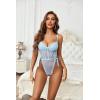 imageAvidlove Women Teddy Lingerie Deep V Lace Bodysuit Lingerie One Piece Mini Babydoll Satiny Side BowLight Blue