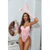 imageAvidlove Women Teddy Lingerie Deep V Lace Bodysuit Lingerie One Piece Mini Babydoll Satiny Side BowPink