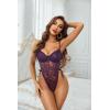 imageAvidlove Women Teddy Lingerie Deep V Lace Bodysuit Lingerie One Piece Mini Babydoll Satiny Side BowPurple
