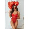 imageAvidlove Women Teddy Lingerie Deep V Lace Bodysuit Lingerie One Piece Mini Babydoll Satiny Side BowRed