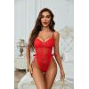 imageAvidlove Women Teddy Lingerie Deep V Lace Bodysuit Lingerie One Piece Mini Babydoll Satiny Side BowRed