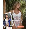 imageAvidlove Women Teddy Lingerie Deep V Lace Bodysuit Lingerie One Piece Mini Babydoll Satiny Side BowWhite