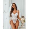 imageAvidlove Women Teddy Lingerie Deep V Lace Bodysuit Lingerie One Piece Mini Babydoll Satiny Side BowWhite