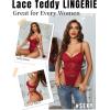 imageAvidlove Women Teddy Lingerie Deep V Lace Bodysuit Lingerie One Piece Mini Babydoll Satiny Side BowWine Red