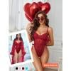 imageAvidlove Women Teddy Lingerie Deep V Lace Bodysuit Lingerie One Piece Mini Babydoll Satiny Side BowWine Red