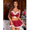imageAvidlove Womens Lingerie Sexy Christmas Set Santa Babydoll Lingerie Lace Trim Bra and Skirt Reindeer Print Lingerie DressElk Print Red
