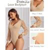 imageAvidlove Womens Long Sleeve Bodysuit Double Lined V Neck Lace Puff Sleeves Going Out Top Shirts Thong Leotard Body SuitBeige