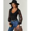 imageAvidlove Womens Long Sleeve Bodysuit Double Lined V Neck Lace Puff Sleeves Going Out Top Shirts Thong Leotard Body SuitBlack