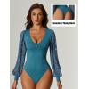 imageAvidlove Womens Long Sleeve Bodysuit Double Lined V Neck Lace Puff Sleeves Going Out Top Shirts Thong Leotard Body SuitBlue