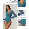 imageAvidlove Womens Long Sleeve Bodysuit Double Lined V Neck Lace Puff Sleeves Going Out Top Shirts Thong Leotard Body SuitBlue
