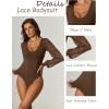 imageAvidlove Womens Long Sleeve Bodysuit Double Lined V Neck Lace Puff Sleeves Going Out Top Shirts Thong Leotard Body SuitBrown