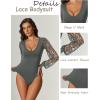 imageAvidlove Womens Long Sleeve Bodysuit Double Lined V Neck Lace Puff Sleeves Going Out Top Shirts Thong Leotard Body SuitGrey
