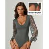 imageAvidlove Womens Long Sleeve Bodysuit Double Lined V Neck Lace Puff Sleeves Going Out Top Shirts Thong Leotard Body SuitGrey