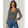 imageAvidlove Womens Long Sleeve Bodysuit Double Lined V Neck Lace Puff Sleeves Going Out Top Shirts Thong Leotard Body SuitGrey