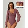imageAvidlove Womens Long Sleeve Bodysuit Double Lined V Neck Lace Puff Sleeves Going Out Top Shirts Thong Leotard Body SuitPurple