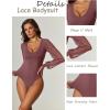 imageAvidlove Womens Long Sleeve Bodysuit Double Lined V Neck Lace Puff Sleeves Going Out Top Shirts Thong Leotard Body SuitPurple