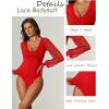imageAvidlove Womens Long Sleeve Bodysuit Double Lined V Neck Lace Puff Sleeves Going Out Top Shirts Thong Leotard Body SuitRed
