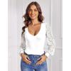 imageAvidlove Womens Long Sleeve Bodysuit Double Lined V Neck Lace Puff Sleeves Going Out Top Shirts Thong Leotard Body SuitWhite