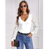 imageAvidlove Womens Long Sleeve Bodysuit Double Lined V Neck Lace Puff Sleeves Going Out Top Shirts Thong Leotard Body SuitWhite