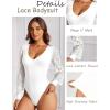 imageAvidlove Womens Long Sleeve Bodysuit Double Lined V Neck Lace Puff Sleeves Going Out Top Shirts Thong Leotard Body SuitWhite