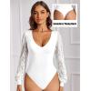 imageAvidlove Womens Long Sleeve Bodysuit Double Lined V Neck Lace Puff Sleeves Going Out Top Shirts Thong Leotard Body SuitWhite