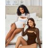 imageAvidlove Womens Long Sleeve Bodysuits Mock Turtle Neck Shapewear Bodysuit Sexy Mesh Bodysuit Two Piece Outfit Cami TopsBrown