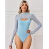imageAvidlove Womens Long Sleeve Bodysuits Mock Turtle Neck Shapewear Bodysuit Sexy Mesh Bodysuit Two Piece Outfit Cami TopsLight Blue