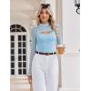 imageAvidlove Womens Long Sleeve Bodysuits Mock Turtle Neck Shapewear Bodysuit Sexy Mesh Bodysuit Two Piece Outfit Cami TopsLight Blue