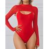 imageAvidlove Womens Long Sleeve Bodysuits Mock Turtle Neck Shapewear Bodysuit Sexy Mesh Bodysuit Two Piece Outfit Cami TopsRed