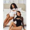 imageAvidlove Womens Long Sleeve Bodysuits Mock Turtle Neck Shapewear Bodysuit Sexy Mesh Bodysuit Two Piece Outfit Cami TopsWhite