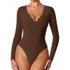 imageAvidlove Bodysuits for Women Long Sleeve Lace V Neck Body Suits Double Lined One Piece Leotard Shirt Going Out TopsBrown