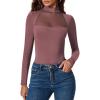 imageAvidlove Bodysuits for Women Mock Neck Shapewear Body Suit Long Sleeve Leotard Mesh Going Out Tops Concert OutfitsPurple Red