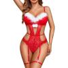 imageAvidlove Christmas Garter Lingerie Set Lace Strappy Teddy Underwired Naughty Bodysuit Exotic One Piece BabydollChristmas Red