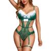 imageAvidlove Christmas Garter Lingerie Set Lace Strappy Teddy Underwired Naughty Bodysuit Exotic One Piece BabydollGreen