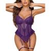 imageAvidlove Lingerie for Women Sexy Lace Bodysuit Deep V Teddy Lingerie One Piece Mini BabydollPurple
